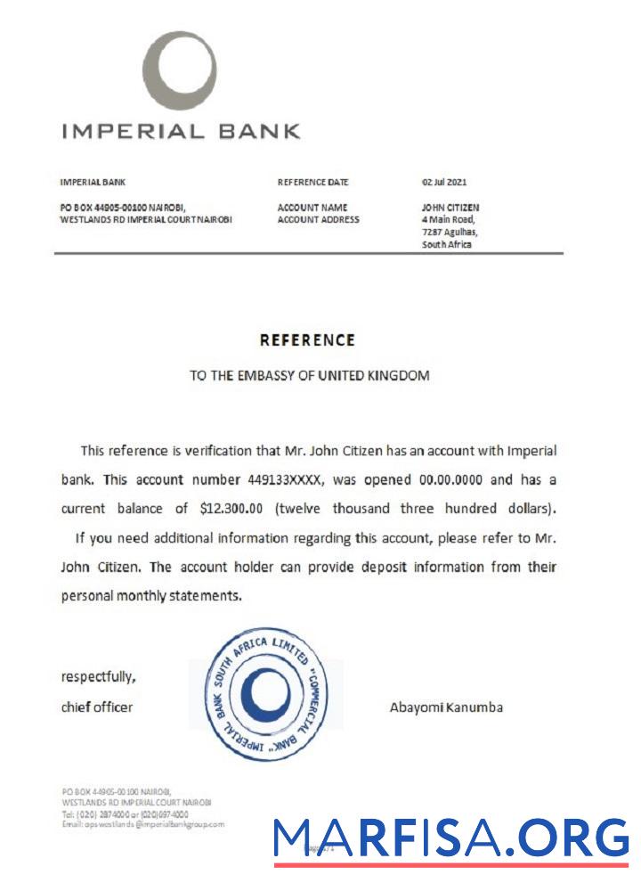 Downloadable South Africa Imperial bank reference example